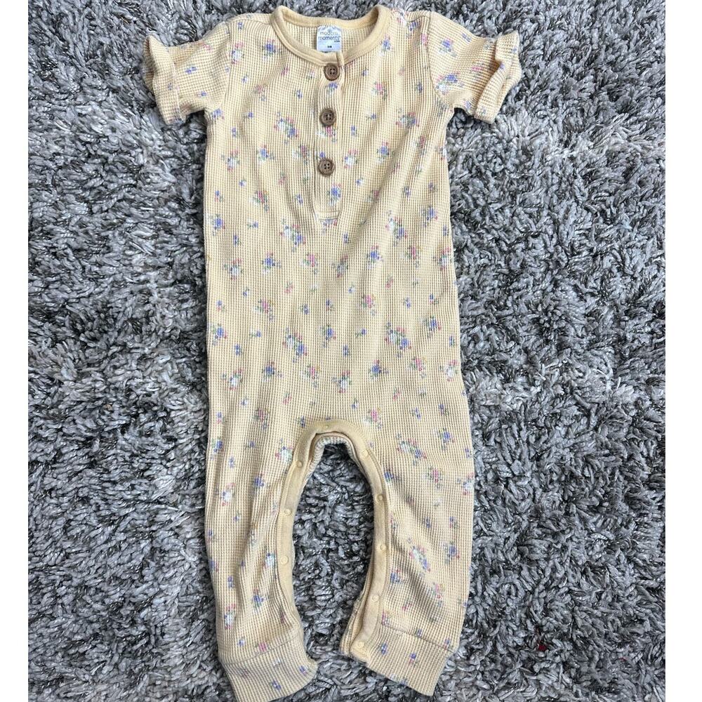 Modern Moments Yellow Floral Waffle Knit Jumpsuit Romper Buttons 24 Months